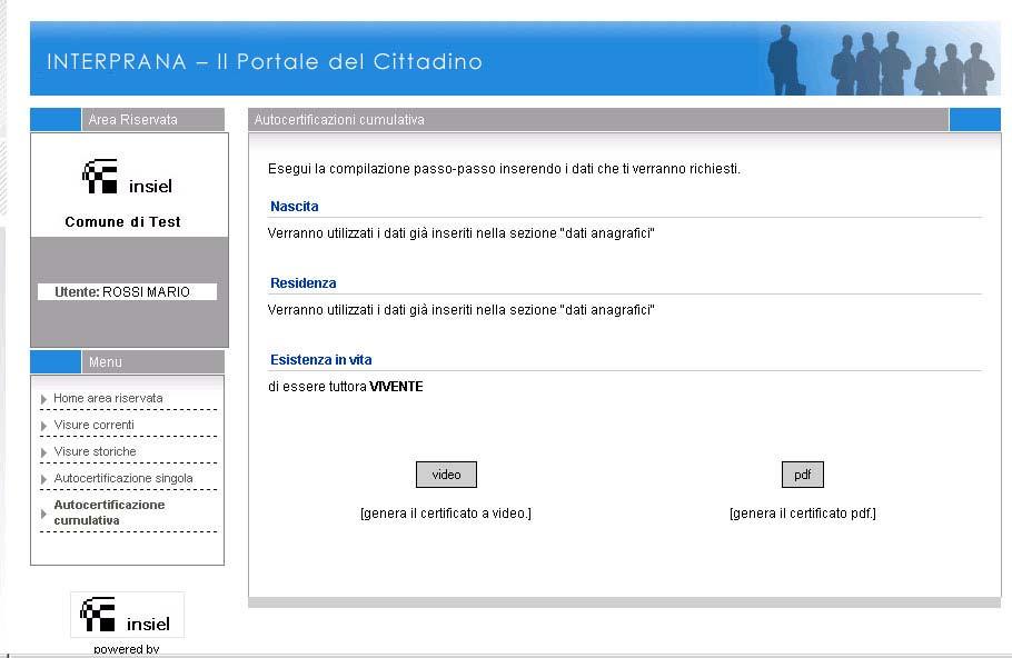 Confermata l operazione di generazione dei certificati, nella pagina successiva sono elencate le tipologie di certificati da compilare e i relativi dati utilizzati (dati anagrafici presenti nel