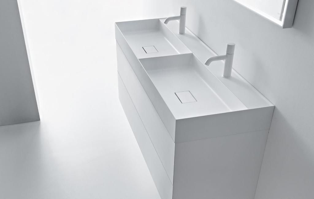 In photo: washbasin cm 80 x 45 x h 12 on base with two drawers cm 80 x 45 x h 50. Above 2 drawer unit, drawer with metal handle cm 140 x 45 x h 50 with double washbasin cm 140 x 45 x h 12.
