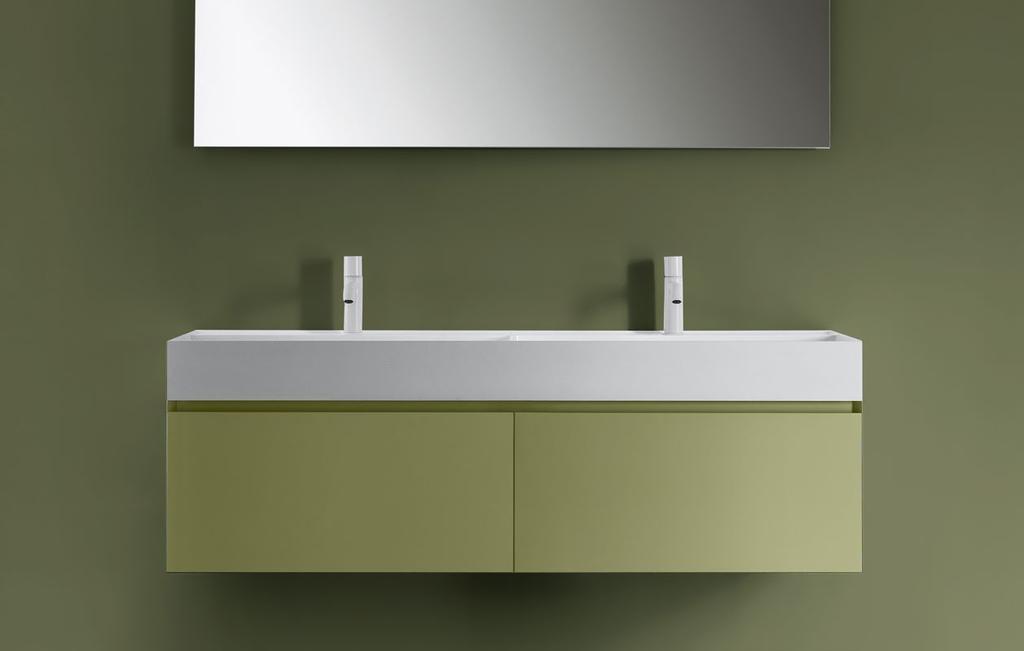 / Composition with double drawer measuring 140 x 45 x h 36 cm with groove handle and D7l washbasin in Ceramilux SSL with double-bowl measuring 140 x 45 x h 12 cm.