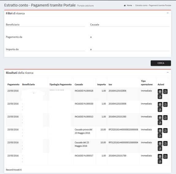 Portale web ente creditore per il cittadino L'utente cittadino registrato potrà altresì controllare dal portale i propri