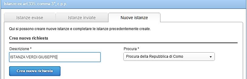 p., dopo aver inserito una breve descrizione e selezionato la Procura interessata, appare un dialog che indica la connessione protetta e la domanda di voler procedere in base alla descrizione