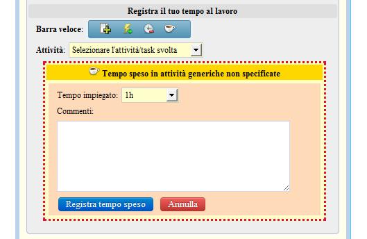 Infine quando si deve registrare del tempo speso in circostanze particolari non classificabili come attività aziendali, è possibile cliccare