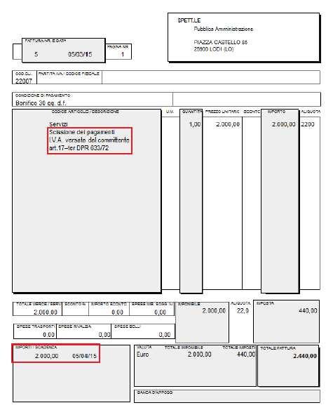 la stampa del dcument riprta in autmatic, in calce alle righe di crp, l anntazine prevista dalla nrmativa: Scissine dei pagamenti, I.V.A. versata dal cmmittente art.17-ter DPR 633/72 (Figura 4).