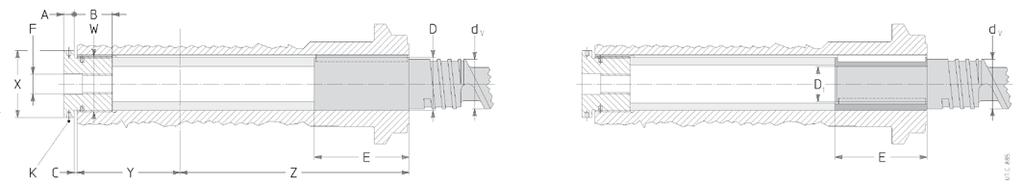 20 - Accessori ed esecuzioni speciali 20 - Accessories and non-standard designs Esecuzione HA: calettamento vite estrusore con linguetta Design HA: fitting extruder screw using key 2) 2) Esecuzione