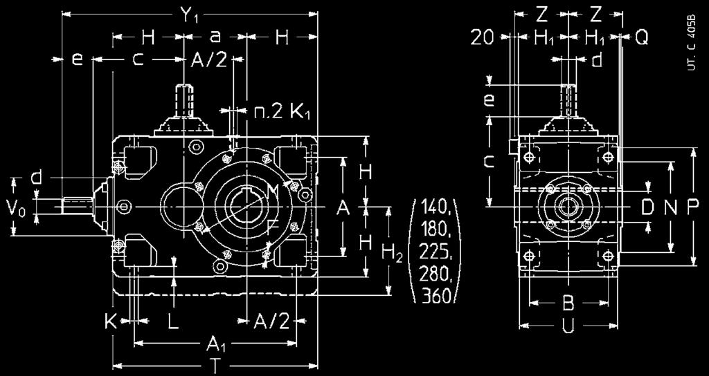 10 - Esecuzioni, dimensioni, forme costruttive e quantità d olio 10 - Designs, dimensions, mounting positions and oil quantities R CI 125.