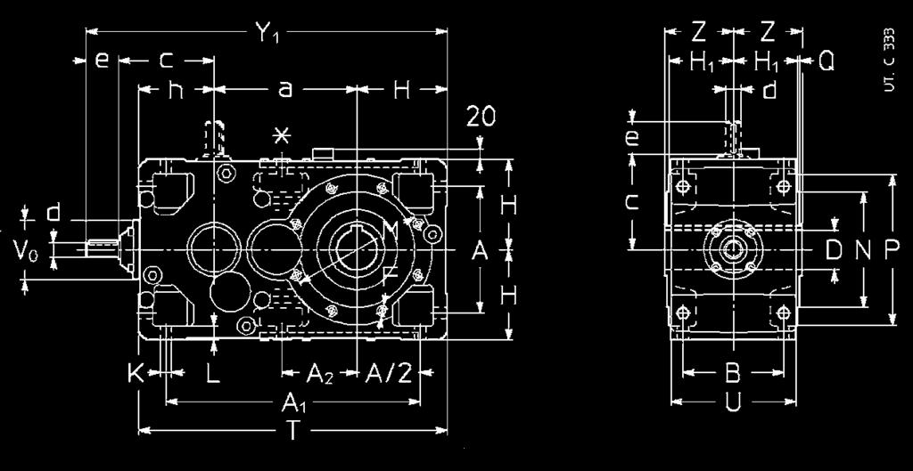 10 - Esecuzioni, dimensioni, forme costruttive e quantità d olio 10 - Designs, dimensions, mounting positions and oil quantities R C2I 140.