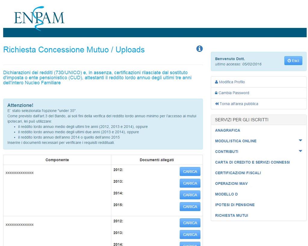 1.5. Inserisci Allegati Gestione dei file da allegare Cliccando sul tasto inserisci allegati presente nella pagina di riepilogo l utente avrà accesso alla pagina che permette di fare l upload dei