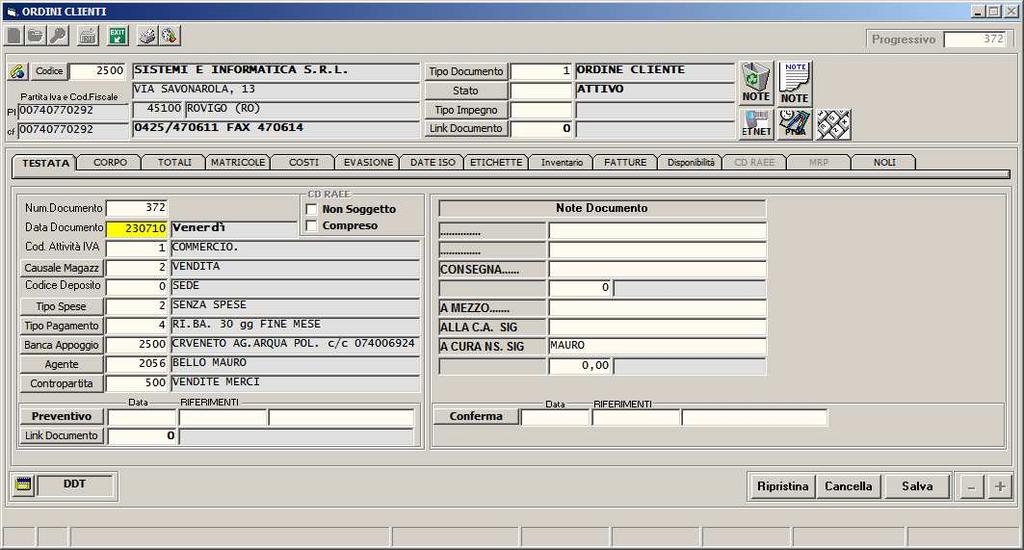 Negli Ordini In Fatturazione Nel caso di evasione di un ordine con data documento antecedente alla data di attivazione, ma con data evasione successiva o uguale alla data di attivazione, nell ordine