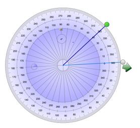 Per visualizzare il rapportatore come un cerchio completo Premere sul cerchio blu accanto all'etichetta 180 sul cerchio interno dei numeri Per visualizzare nuovamente il semicerchio premere di nuovo