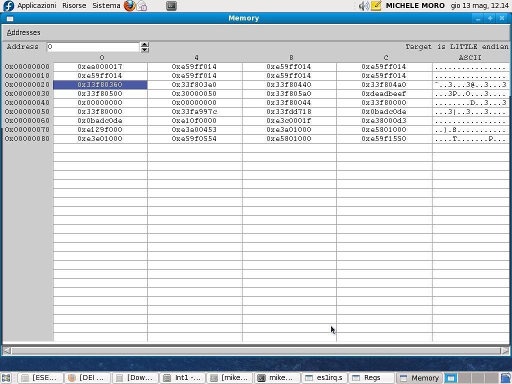 Tabella dei vettori di eccezione 8 Indirizzo Descrizione Modo 0x00000000 Reset SVC 0x00000004 Undefined Instruction (UDEF) UDEF 0x00000008 Software Interrupt (SWI) SVC 0x0000000C Prefetch Abort