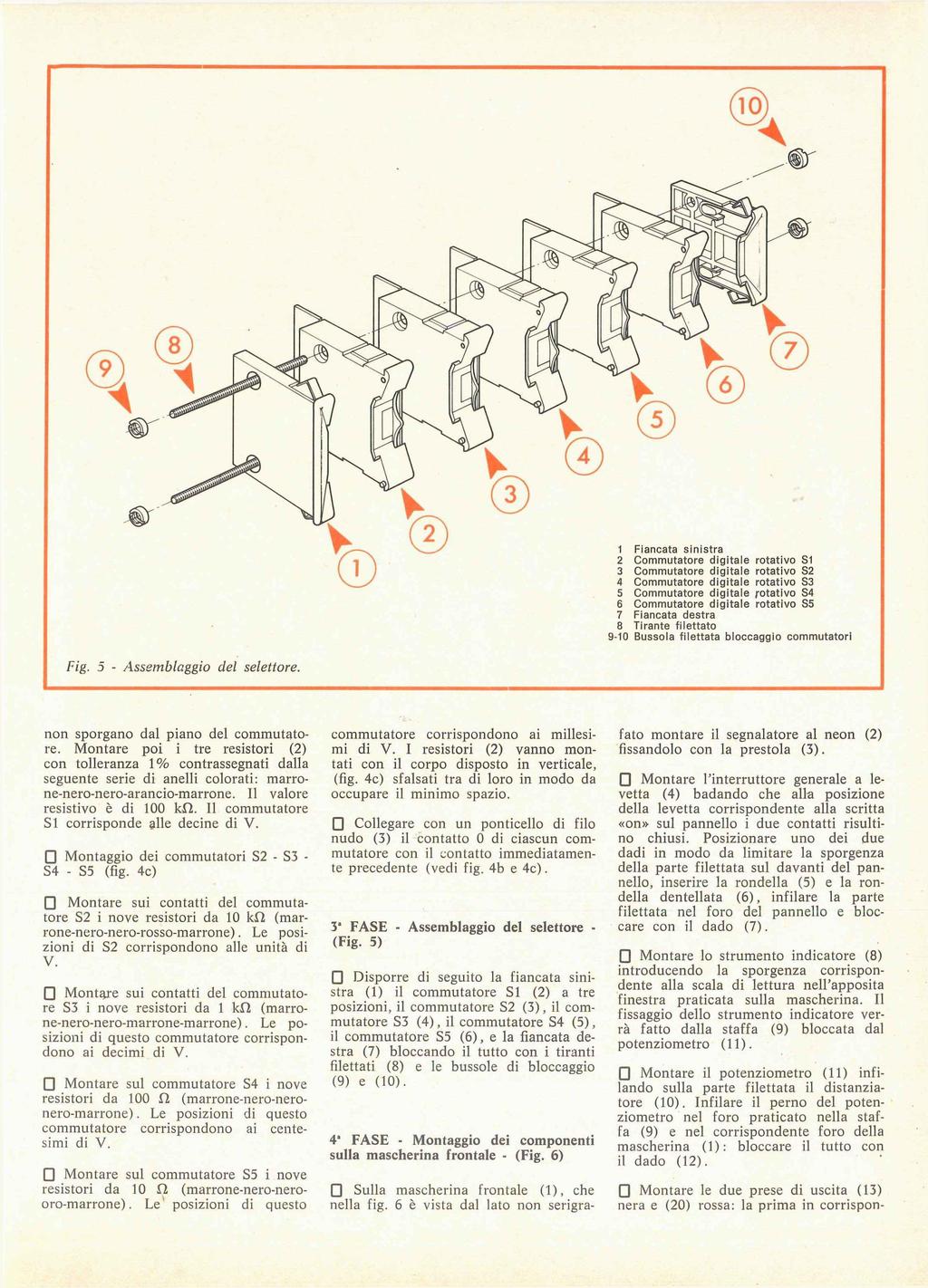 1 Fiancata sinistra 2 Commutatore digitale rotativo S1 3 Commutatore digitale rotativo S2 4 Commutatore digitale rotativo S3 5 Commutatore digitale rotativo S4 6 Commutatore digitale rotativo S5 7