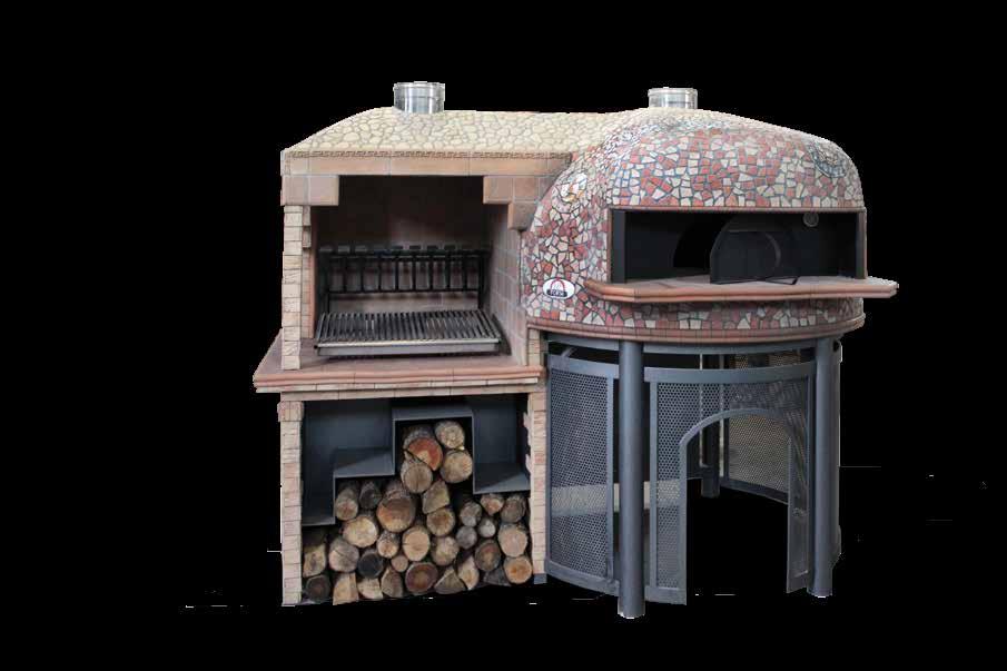 Il forno barbecue nasce da un'unica struttura, partendo dalla base portante in metallo, dalla quale sorge contemporaneamente il piano cottura e il lato barbecue.