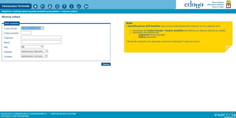 Figura 7 - Identifica Assistito Se l assistito è censito nell anagrafe dei celiaci della Regione Puglia, il sistema visualizzerà i dati anagrafici, nonché il credito residuo a disposizione dell