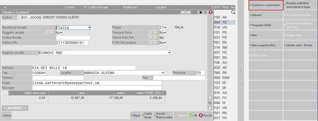 Pagina 8 di 17 CONDIZIONI COMMERCIALI CLIENTI E FORNITORI Nell anagrafica di clienti o fornitori occorre inserire la banca d appoggio degli stessi per gestire