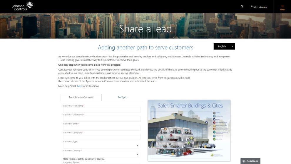 Come iniziare Il sistema di condivisione dei clienti potenziali è disponibile in www.johnsoncontrols.com/leads.