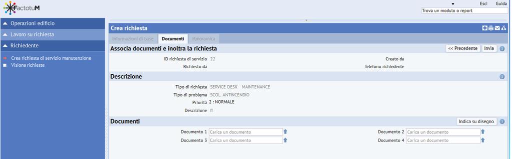 Pag. 11 di 11 Se il richiedente volesse corredare la richiesta con foto del problema o documenti, è possibile caricarli e associarli alla richiesta navigando sulla successiva videata raggiungibile