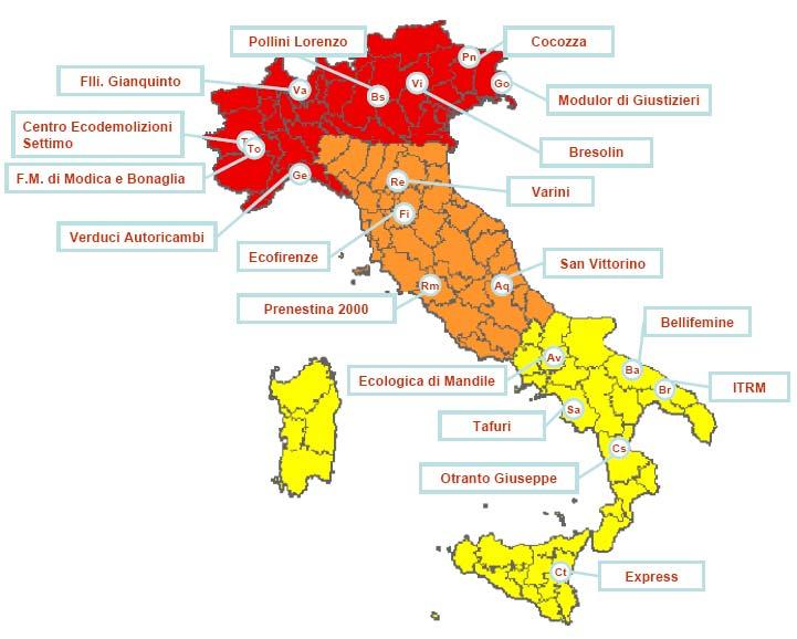 TRIAL statistico Italia 2006 Selezione degli Autodemolitori e loro rappresentatività NUMERI DEL TRIAL 18 Demolitori dislocati sul territorio Italiano 1 Frantumatore 630 Veicoli, rappresentativi per