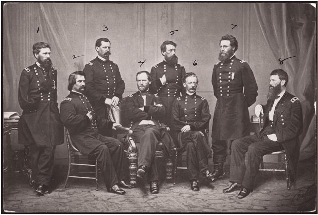 1865 Sherman and his Generals 1 - Maj. Gen. O. O. Howard 2 - Maj. Gen. J. A. Logan 3 - Maj. Gen. W. B. Hazen 4 - Maj.
