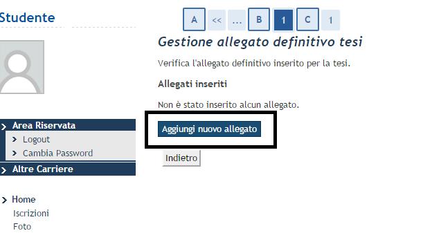 28. Clicca su Aggiungi nuovo allegato. 29. Compila i campi con le parole indicate, poi clicca su Scegli file per caricare la tesi.