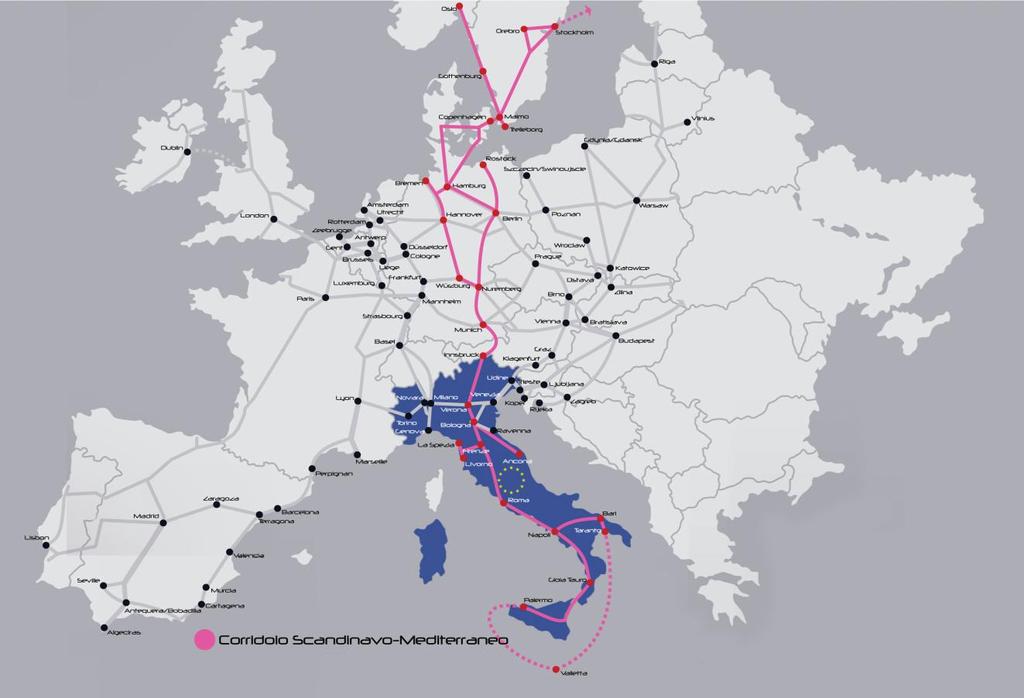 Grafico n. 1 - Corridoio 1 rete centrale Scandinavia-Mediterraneo Fonte: Ministero delle infrastrutture e dei trasporti.