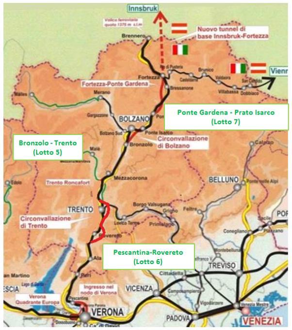 Grafico n. 3 - Quadruplicamento della linea ferroviaria Fortezza-Verona : lotti di completamento 5, 6 e 7 Fonte: Ministero delle infrastrutture e dei trasporti.