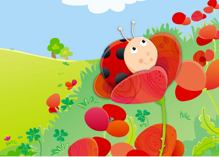 2012 - coccinella e papaveri Illustrazione per libro puzzle.