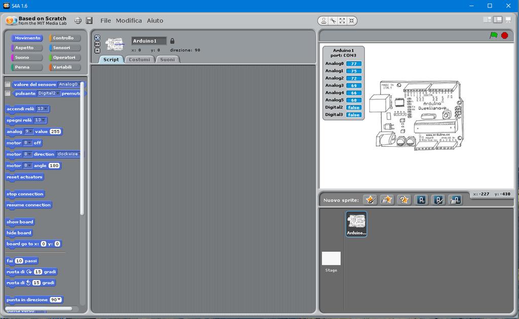 Scratch for Arduino (S4A) Rispetto a Scratch: -