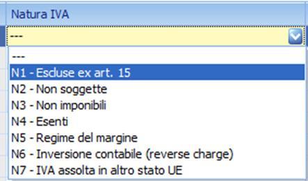 Nel caso di fatture ricevute quando la Natura IVA è N6 (Inversione contabile) l imposta deve essere valorizzata Viene impostato secondo le seguenti regole N1 Escluse ex art 15 Sono considerate tali