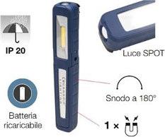 60lm frontale 18lm superiore, base con 3 magneti, impermeabile, snodo per inclinazione