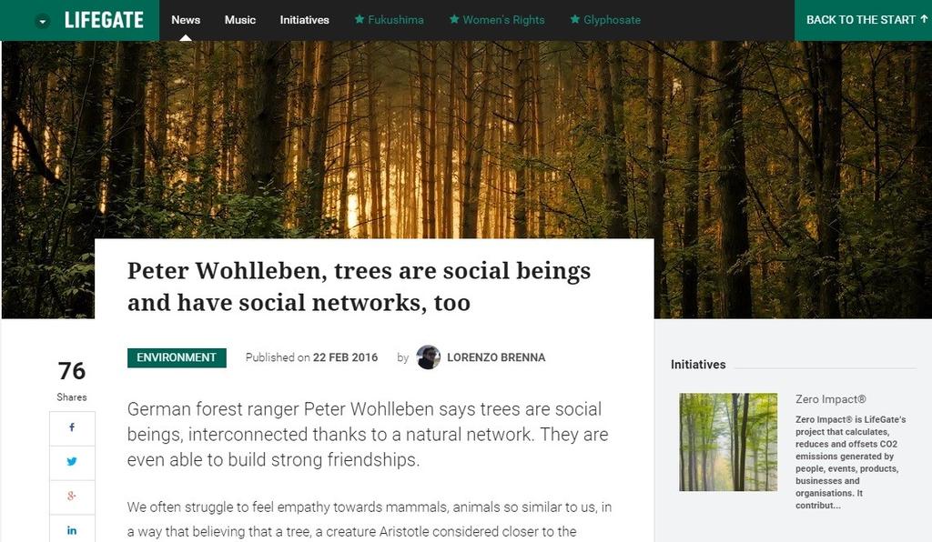 LIFEGATE SINTESI L obiettivo di Wohlleben è quello di offrire un nuovo punto di vista con cui guardare le foreste, re-immaginare gli alberi, restituendo loro un