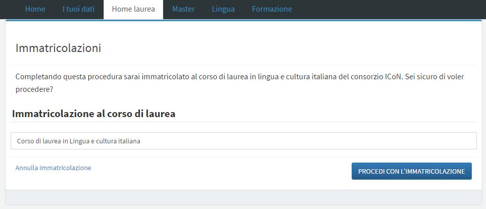 Dopo aver cliccato sul pulsante Effettua l immatricolazione al Corso di laurea ICoN, seleziona nel menù a tendina il corso di laurea a cui ti vuoi iscrivere.