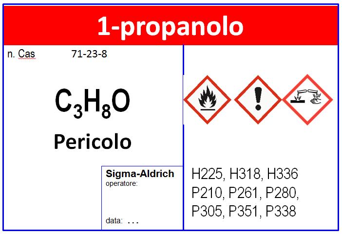 n. Cas 71-23-8 1-propanolo C 3 H 8 O H225,