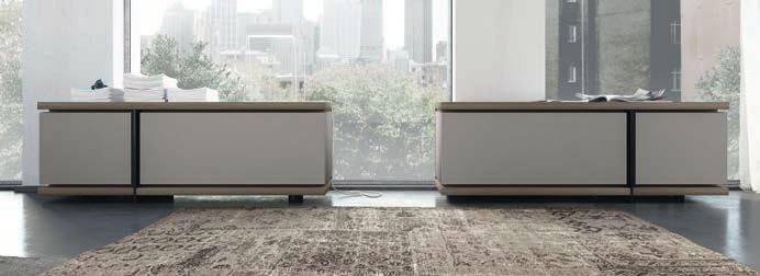 Two low sideboards which, together, define and furnish the space.