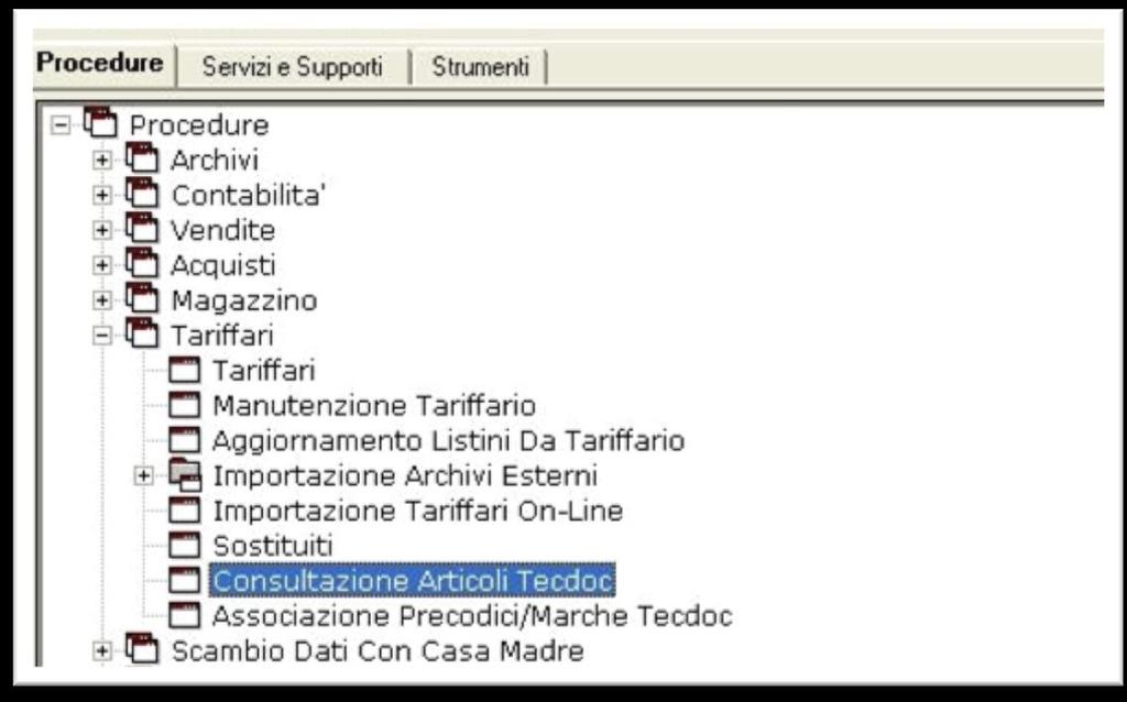 TecDoc START La versione START è inclusa nel gestionale: Accessibile dal menu Tariffari>Consultazione articoli Tecdoc Con