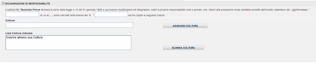 I campi Descrizione D.M., Data Inizio e Fine Validità e la visualizzazione della Lista di tutti i Comuni interessati al D.M. sono compilati automaticamente dal sistema.