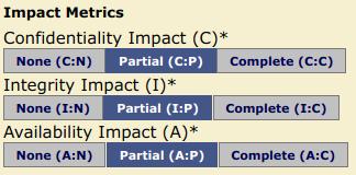 Punteggio Base: Impact Metrics (Confidentiality Impact, Integrity Impact, Availability Impact) Per tali