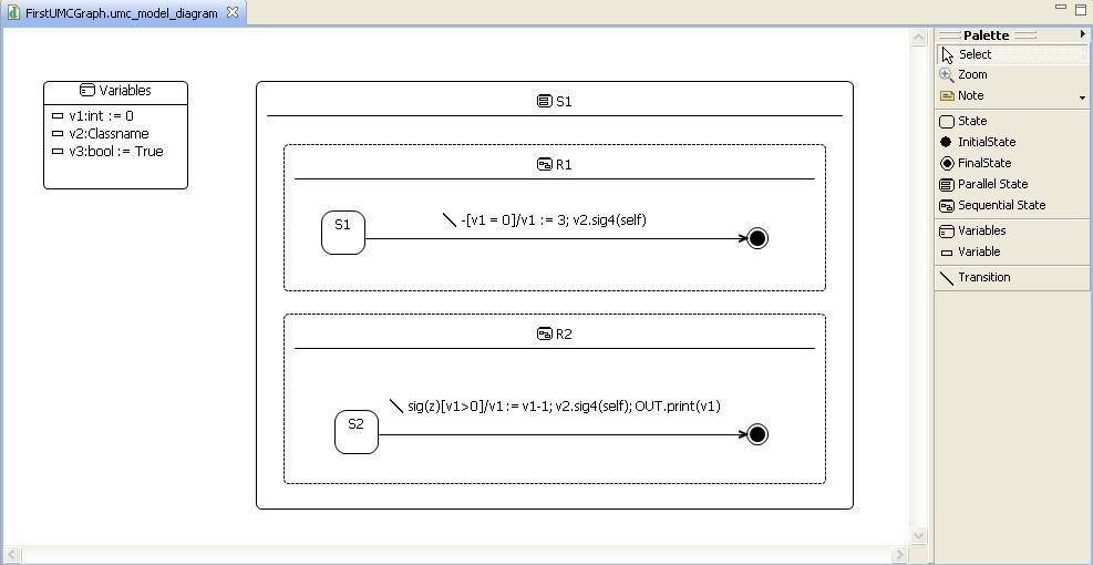 Nella figura seguente viene mostrato un esempio semplice di uno statechart diagram UMC. UMC Statechart Diagram Figura 28: UMC Statechart Diagram 4.