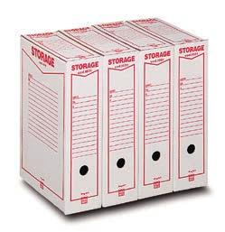 Archivio storico Storage Linea di scatole archivio in robusto cartone rigido bianco stampato.