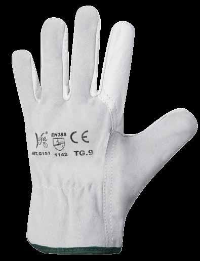 Support: cow leather on palm and index, split back of hand. With elastic wrist. Advantages: soft on palm, particularly resistant on back, high mechanics resistance.