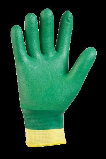 SCUDO Supporto: nylon/cotone. Spalmatura: lattice naturale verde zigrinato. Vantaggi: alta protezione, ottima resistenza a strappo e abrasione, presa antiscivolo.