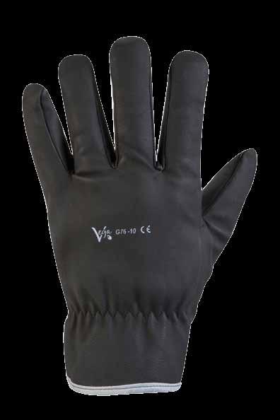 Support: grey nitrile on palm; nails, knuckles and cuff coated by reflective fabric; orange nylon back of hand. Padded.