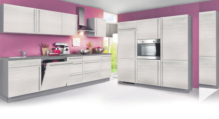 798,- Cucina completa, come da foto, colore: rovere bianco e rovere grigio, 270x180 cm, incl.