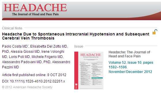 SPONTANEOUS INTRACRANIAL HYPOTENSION AND SUBSEQUENT CEREBRAL VEIN THROMBOSIS