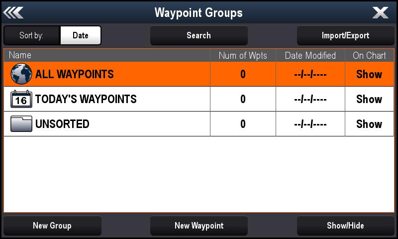 Waypoints > Importa/Esporta>