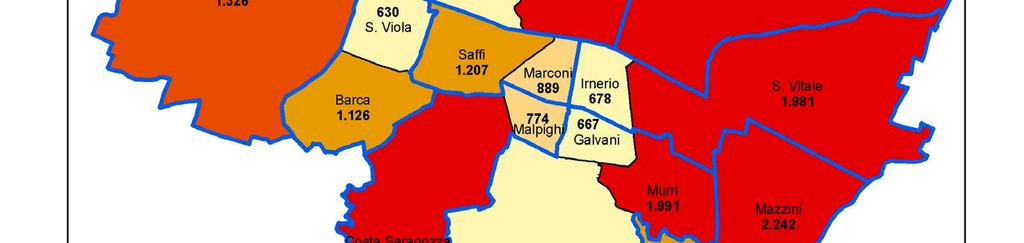 Seguono le zone Murri e San Vitale che registrano valori intorno a 2.000.