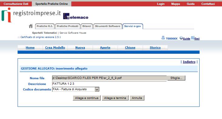 Cert O Allegare files 1. Selezionare file 2. Inserire una descrizione dell allegato 3.