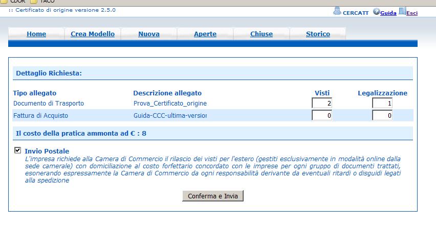 Cert O pratica visti e autorizzazioni Inserire