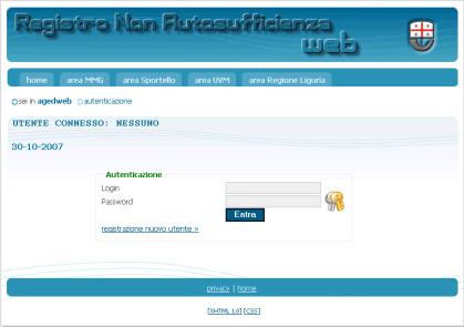 Registro della non autosufficienza L'applicazione, raggiungibile all'indirizzo http://noautoreg.asl4.liguria.