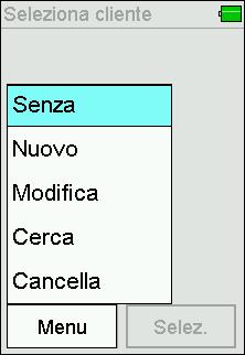 Dati Cliente/installazione Con questa tabella è possibile selezionare un cliente e la relativa installazione. La tabella può essere compilata con il PC e trasferita allo strumento.