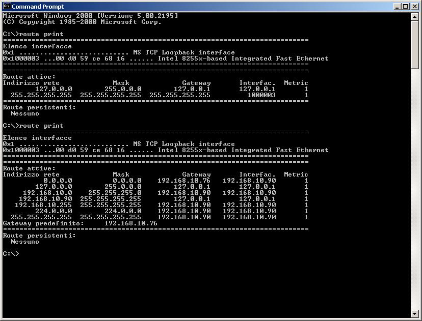 Esempio 1: host semplice (Windows) Gateway = IP locale consegna diretta Gateway = loopback consegna agli strati superiori Altrimenti consegna indiretta tramite il gateway indicato 45